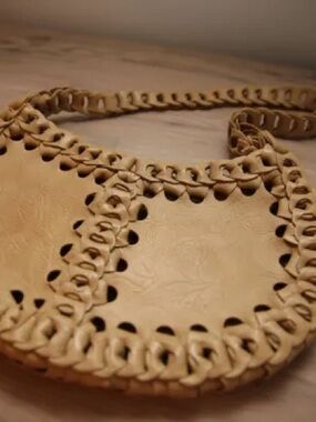 Woven Detail Tan Shoulder Bag